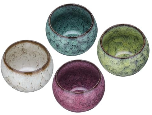 sourcing map 4pcs Handmade Tea Bowls 150ml / 5oz Kiln Change Chinese Japanese Teacup Ceramic Gong Fu Tea Set for Office Home Gifts, Green White Pink Yellow
