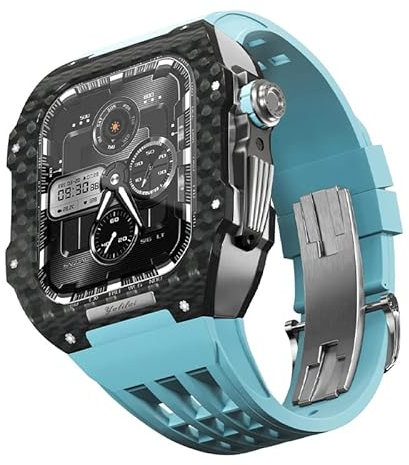 ILAZI Leichtes Kohlefaser-Uhrengehäuse, Fluorkautschuk-Armband, für Apple Watch 44/45 mm, 9/8/7/6/5/4 Serie, Ersatzarmband, Upgrade-Kit, 45 mm, Achat