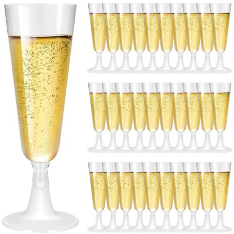 lbxtswpl Lot de 30 flûtes à champagne en plastique transparent - Réutilisables - Pour mariages, anniversaires, fêtes (150 ml)
