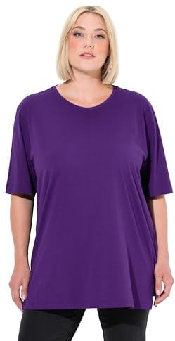 Ulla Popken Damen T-Shirt, Rundhalsausschnitt, Relaxed, Halbarm Tunika-Shirt, Tiefes Violett, 50-52 EU