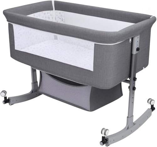 FZSERUN Babywiege Höhenverstellbar Babywiege Als Beistellbett Mit Wiege Und Moskitonetz Bewegliche Schaukelwiege
