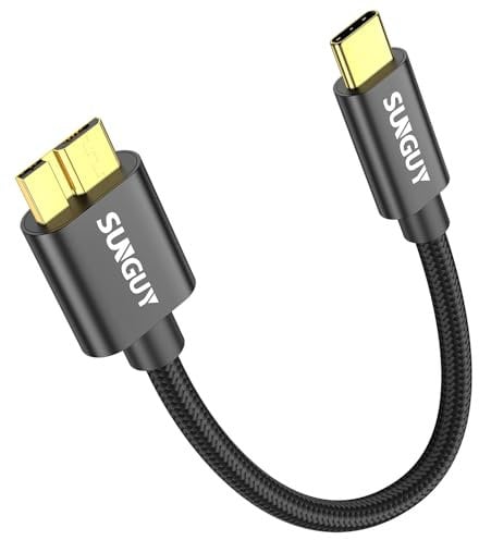 SUNGUY Cable USB C a Micro B, 15cm USB3.1 10Gbps USB C macho a Micro B, cable de disco duro compatible con Toshiba, Seagate, WD,Galaxy S5 Note 3-Negro