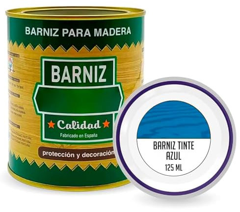 AC - Bote de Barniz para Madera - Fabricado en España - Ideal para todo tipo de Maderas, vigas, cerchas, marcos, etc. - Capacidad de 125 ML - Azul
