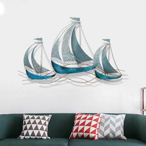 Metall Wanddeko Schiff Segelboot Wandbild Metallbilder Hänger Wohnzimmer Wanddekoration Maritime Deko Modern Eiserne Kunst Deko Wandbehang Für Wohnzimmer, Zuhause A