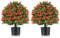 COSTWAY Set of 1/2 Artificial Boxwood Topiary Ball Tree, Faux Shrub Bushes with Flowers and Plastic Nursery Pot, Fake Decorative Greenery Plants for Indoor Outdoor (2, Red Rose)