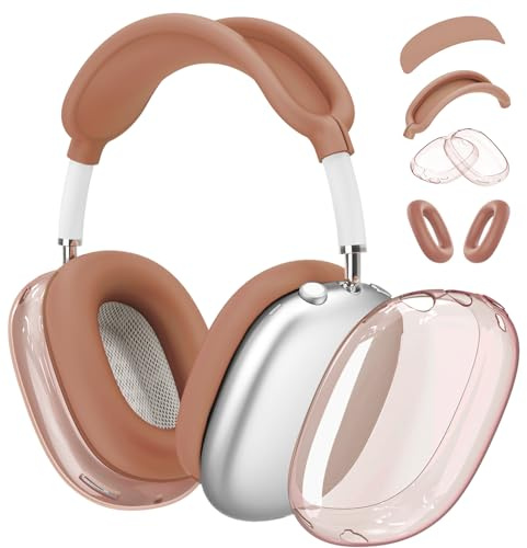 4 in 1 Set Hülle für AirPods Max Kopfhörer, kratzfeste, schweißfeste Ohrpolsterabdeckungen/Ohrmuschelabdeckung/Kopfbandabdeckungen Schutz für Apple AirPods Max 2024 USB-C /2020 Lightning (Dune Brown)