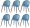 EGOONM Lot de 6 Chaises de Salle à Manger en Velours, Chaises Scandinaves Rembourrées avec Pieds en Métal Noir, Idéal pour la Maison, Le Bureau, Les Cafés (Bleu-Pieds Noirs)