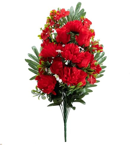 AQCQDQ Künstliche Friedhof Gedenkblumen, Wetterfest Künstliche Blumen Grabdekoration für Hause Tafelaufsätze Partei Friedhof Grab Dekoration, 75 cm (Rot)