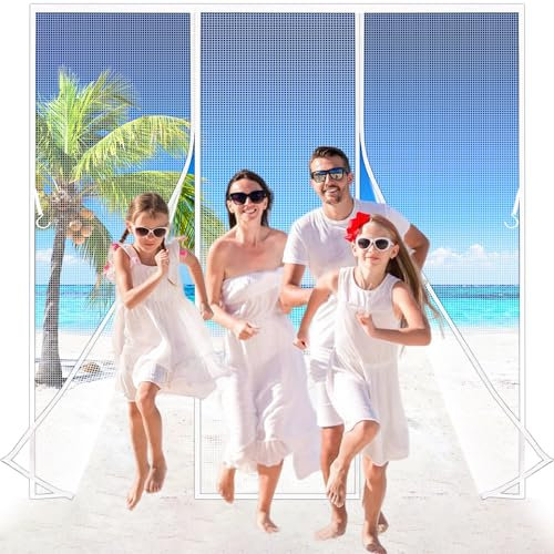 Zephra Zanzariera Porta Finestra, 140x250 cm Zanzariera Magnetica Doppia Apertura Laterale Tenda Zanzariere Magnetiche per Porte Finestre Scorrevole Balcone, Chiusura Automatica Bianco