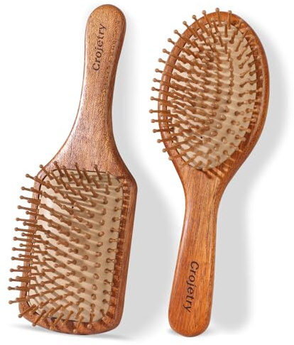 2-Piece Bamboo Hair Brush Set for Hair Growth (Oval & Square) - Natural Wooden Scalp Massage Brush with Bamboo Bristles,Detangling Hairbrush for Women,Men,All Hair Types - Ergonomic Handle