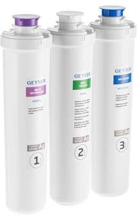 GEYSER SMART Kit de Cartouches de Rechange, Filtration 3 Étapes ARAGON + CATALON, 3 Cartouches à Filtration Ultra-Profonde, Élimine Virus et Métaux Lourds (Capacité 12 mois)