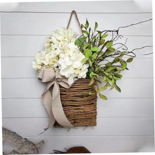 Hydrangea Door Hanger Basket Wreath Wildflowers Door Hanging Basket Spring Summer Front Wreath, hanging
