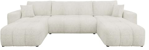 Mirjan24 Wohnlandschaft Furyn U Boucle, Ecksofa mit Schlaffunktion und Bettkasten, U-Form Couch, symmetrisches Polstersofa, Eckcouch (Coral 15)