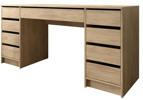 Mirjan24 Schreibtisch Ada Bis mit 9 Schubladen (Eiche Cremona) | Schülerschreibtisch oder Schminktisch mit grifflosen Fronten und viel Platz für Kosmetik, Dokumente und Lernmaterialien