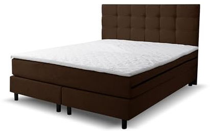 VENASI MÖBEL Boxspringbett BOSS, Polsterbett Maße: 180x200 cm, Farbe: Braun, Velourstoff, Doppelbett mit Bonell-Matratze H3 inkl. Topper
