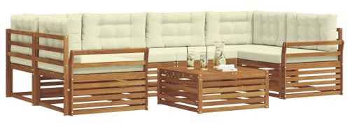 vidaXL Outdoor-Sofagarnitur mit Kissen 8 pcs Natur und Creme, Gartenmöbel, modernes Outdoor-Sofa, strapazierfähiges Set, Terrassen-Lounge und Sitzgruppe