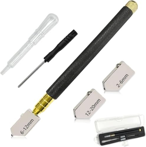 5Pcs Glass Cutter Kit, 2mm-20mm Cutting Head, Glass Bottle Cutter Pen | Oil Feed Carbide Tip for DIY Crafts, Cutting Tiles, Mosaic, Bottles, Mirrors