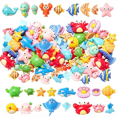 LQTSLFM 50 Stück Meerestiere Figuren Mini Harz Figuren Meerestiere Deko Miniatur Unterwasserwelt Tiere Ozean Deko für DIY Micro Landschaftsgärten, Aquarien, Fischbecken, Puppenhaus