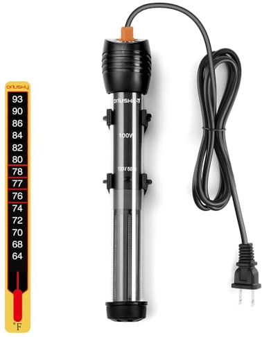 Orlushy - Calentador Sumergible para Acuario, 100 W, 150 W, 200 W, 300 W, Calentador de Pescado con botón de Ajuste, termostato con 2 ventosas y termómetro, Apto para Agua Salada Marina y Agua Dulce