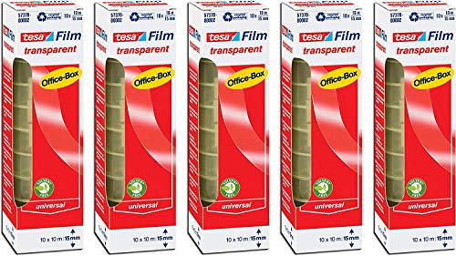 tesafilm® 57370 Klebefilmrollen transparent, Office Box mit 10 Rollen (10m:15mm / 5er Pack)
