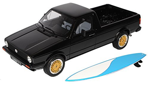 Volkwagen Caddy 14D Pick-Up Pritsche Schwarz mit blauem Surfboard 1978-1992 Nr 665B 1/18 Otto Modell Auto