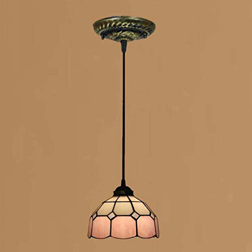 Tiffany style Mini Lustre, 8 pouces en verre teinté abat-jour plafonnier, suspension réglable de suspension pour lampe Fixtures Island Light Salle à manger Salon Chambre,Rose