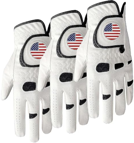Golf Gloves Men Left Hand Right Handed Golfer 3 Pack with Ball Marker Soft Leather Weathersof Grip Mens Glove Size S M ML L XL XXL 3XL (3 Pack-White, X/Large, Worn on Left (Right Handed Golfer))