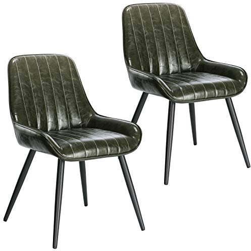 Lestarain Dining Chairs Set of 2 Vintage Kitchen Counter Chairs Lounge Leisure Living Room Corner Chairs With Metal Legs PU Leather Seat and Backrests,Dark green