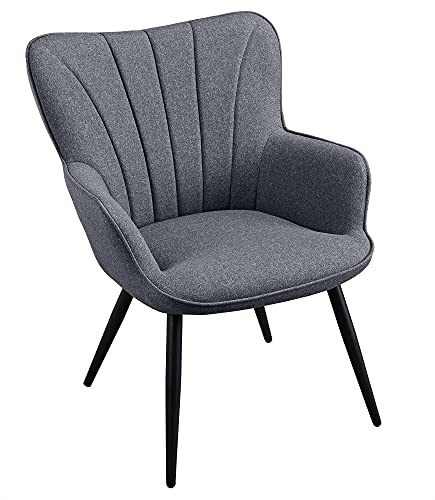 Yaheetech Accent Chair, Modern and Elegant Armchair, Linen Fabric Vanity Chair with Mental Legs and High Back for Living Room Bedroom Office Waiting Room, Grey