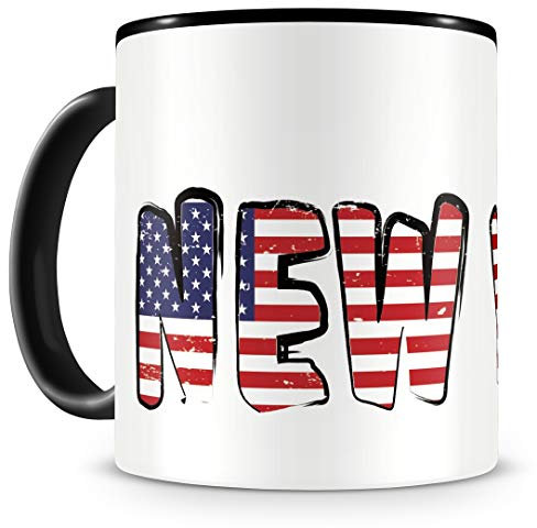 Samunshi® New York Tasse mit Spruch USA Amerika Geschenk für Mann Frau Kaffeetasse groß Lustige Tassen zum Geburtstag schwarz Keramik 300ml