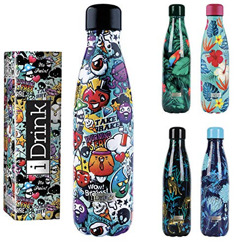 I-Drink - Borraccia termica in acciaio 350/500/750/1000 ml (350 ml, Graffiti)