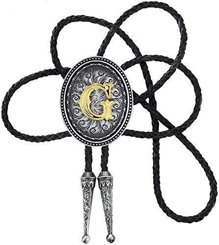 STARBRILLIANT Bolo-Krawatte Im Vintage-Stil, Buchstabe A Bis Z, Mit Rindsleder-Seil, Oval, Schwarz (G)