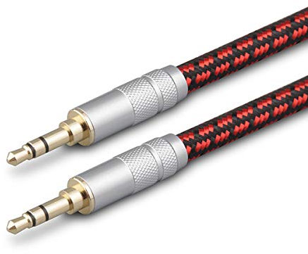 Primeda -3.5mm AUX Cable, 3.2ft/1M - Audiophile AUX Cord Audio Cable -HEAVY DUTY and great for Car, Phone, Smartphone,Headphone, Tablet, Home Stereos, Laptop and More- Red