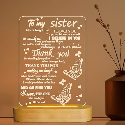 to My Sister Gifts,3D Night Light I Love You Sister LED Illusion Table Lamp for Girl Women Her Mother's Day Birthday Present, Acrylic
