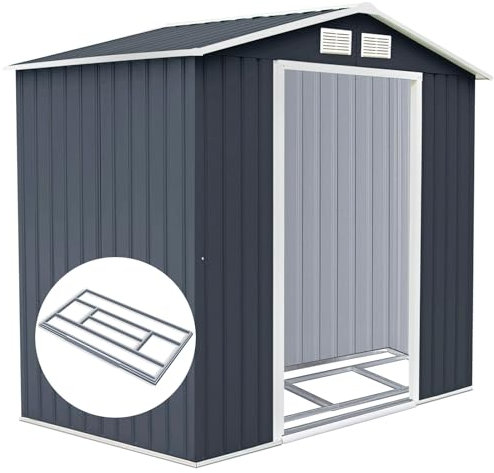 RELAX4LIFE Abri de Jardin en Acier Galvanisé avec 2 Portes Coulissantes et 2 Fenêtres, Cabane à Outils Extérieure pour Jardin, Parc (277 x 191 x 192cm, Gris foncé)