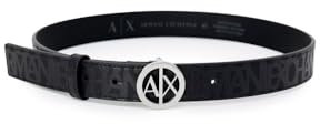 ARMANI EXCHANGE Damen Runder Logo Schnalle auf der gesamten Oberfläche Bedruckt Gürtel, Schwarz, M