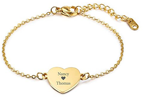INBLUE Personnalisé Monnaie Bracelets Gravé Lettre Initiale Nom pour Femmes Fille Cheville avec Chaîne Réglable Pierre de Naissance en Acier Inoxydable Rond Coeur Disque Dainty Charme Bijoux Cadeaux