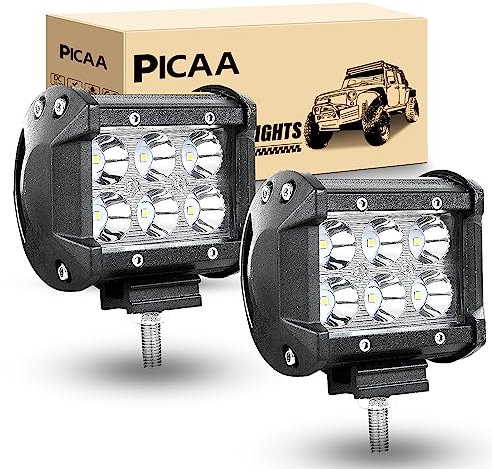 PICAA Phare de Travail LED 12V 24V, 2pcs 18W 4inch Offroad Spot Faisceau Phare de Travail LED Résistant à l'eau pour Voiture Camion Bateau SUV ATV 4WD Offroad Moto
