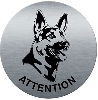 AUA SIGNALETIQUE - Plaque de porte Aluminium brossé imprimé AluSign Ø 85 mm - épaisseur. 3 mm - Double Face adhésif au dos (Chien de Garde)