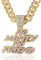 Halukakah ● NO MONEY NO FRIEND ● Goldkette für Herren 18k Echtgold PlattiertIced Out Anhänger Halskette,Volle Cz-Labordiamanten Zinken-Set,14mm Kubanische Gliederkette 45cm,Kostenlose Geschenkbox