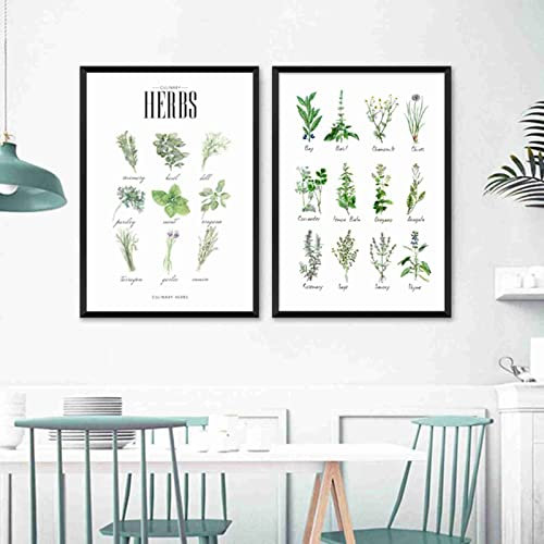 BDHcdfAJGf Küchenkräuter Leinwand Gemälde Gemüse Botanisch Küche Dekoration Poster Kunstdrucke Gewürze Kräuter Wand Bilder Bilder Raumdekoration 40x60cmx2 Ungerahmt