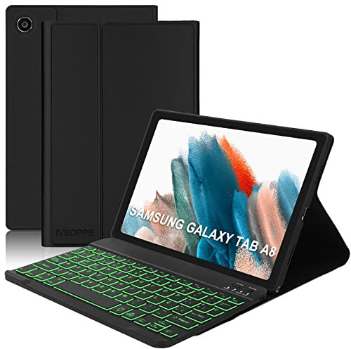 Teclado Samsung Galaxy Tab A8 10.5 2022/2021, Funda Con Teclado Español Ñ Retroiluminado Bluetooth Desmontable, Negro - Compatible Con SM-X207/X200/SM-X205