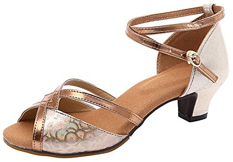 Womens Bridal Sandals Glitter Low Block Heel Ankle Strap Ladies Wedding Evening Party Bridesmaid Prom Open Toe Shoes mid Wedge peep Smart Casual Size (134-Rose Gold,6)