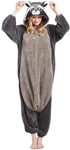 SimZoo Tier-Einteiler-Pyjama für Erwachsene, Herren- und Damen-Arktischer Samt Waschbär-Tier-Cosplay-Kostüm-Nachtwäsche, Einteilige Unisex-Hauskleidung X-Large