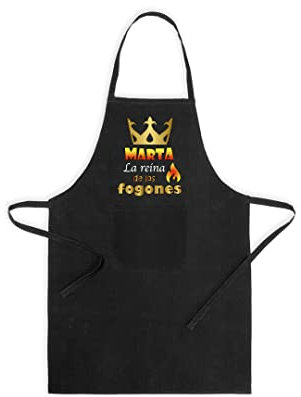 SAQUITOMAGICO Delantal Personalizado divertido y gracioso El Rey de los fogones.-regalo cumpleaños y fiestas (reina negro personalizado)