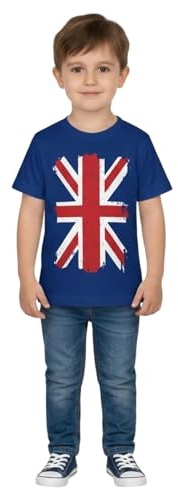 Kids Union Jack T Shirt Boys Girls - T Shirt 551 Royal 5-6