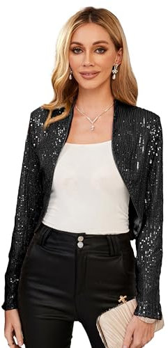 Damen Festliche Pailletten Bolero Party Open Front Cardigan BP0577A22-01_0XL