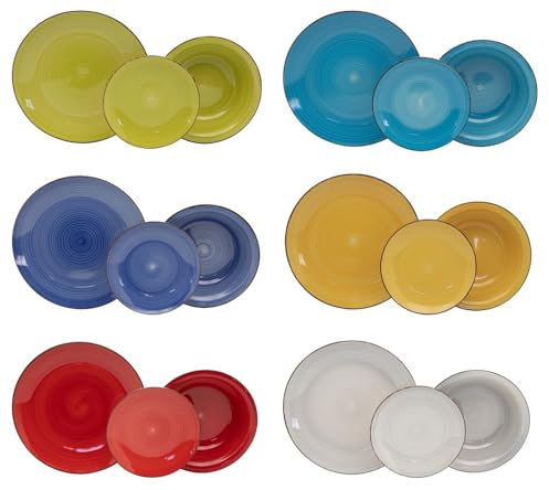 Servizio Piatti con bicchieri acqua in omaggio per 6 Persone in stoneware 24 pezzi per Lavastoviglie e microonde modello (positano)