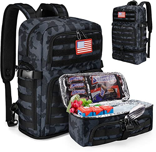 BERTASCHE Lunch-Rucksack für Herren, 39,6 cm (15,6 Zoll), Laptop-Rucksack für Arbeit, Uni, Reisen, Camping, taktischer Molle-Tagesrucksack, Camouflage, Marineblau