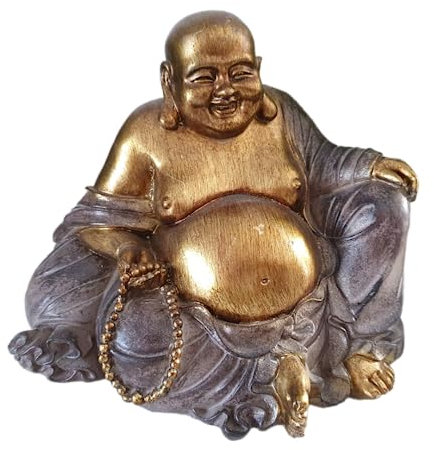 Aspinaworld Sitzende Buddha Figur mit dickem Bauch 17 cm, Deko Buddha, Moderne Buddha Figur